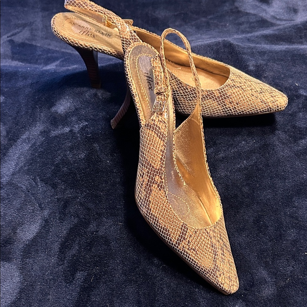 Stylish Anne Klein Tan Snake Print Slingback Heels